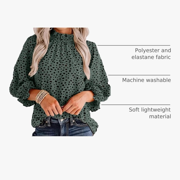 NWT Leopard Print Mock Neck Ruffle Top Blouse, Size L, Green/ Black - Picture 2 of 7